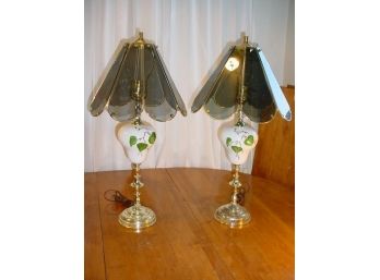 Pair Electric Table Lamps, Ivy Design, One Oxidized Base   (575)