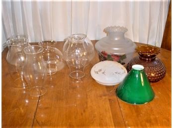 Group Of 10 Glass  Shades And Chimneys   (666)