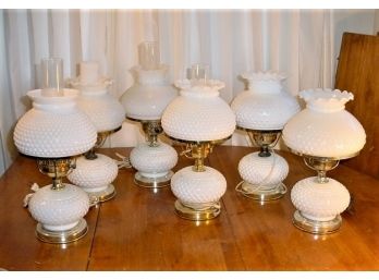 Group Of 6 Vintage  White Glass Electric Lamps   (646)