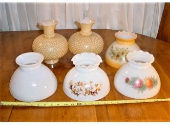 Group Of 6 Vintage Glass Lamp Shades Including One Pair  (497)