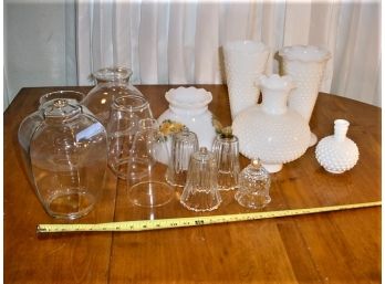 4 Pcs Hobnail Glass, Shade, 4 Peg Lamps, 5 Clear Shades  (417)