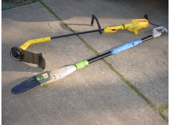 Yard Pro Electric Weed Eater & Chicago Electric Expandable Pole Chain Saw Working  (429)