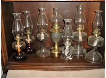Group Of 7 Vintage Oil Lamps Including 2 Pair  (468)