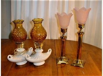 15.5' & 17.5' Tall Candlesticks With Shades & 2 Electric Lamps  (427)