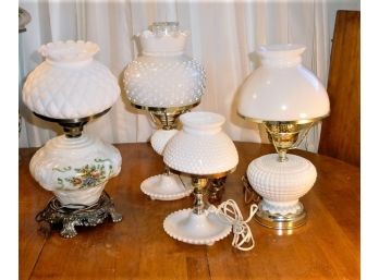 Group Of 4 Vintage  White Glass Table Lamps  (573)