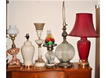 Group Of 6 Vintage Electric Lamps, 17'-26'H   (476)