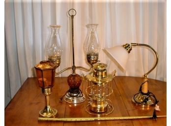 2 Electric Lamps, Candlestick, Oil Lantern   (576)