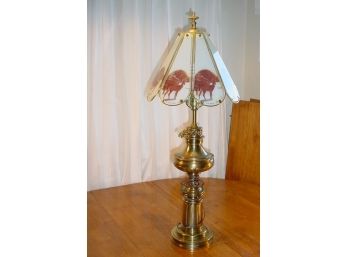 Tall Brass Table Lamp W/ Deer Photos On  Glass Panels, 35'H  (578)
