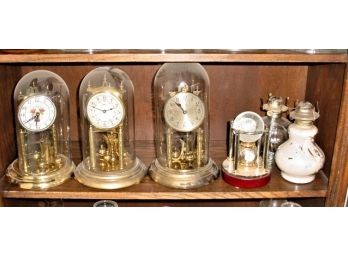3 Anniversary Clocks - Clock/thermometer/hydrometer Combo - 2 Oil Lamp Bases  (467)