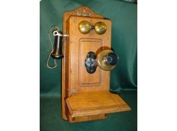 Antique Oak Wall Phone With Transmitter And Receiver (114)