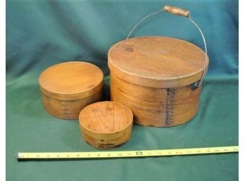 Group Of 3 Wooden Firkin Nesting Boxes, One With Handle, 5.5', 8', 11'  (75)
