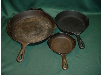 3 Cast Iron Fry Pans - One No.6 Griswold   (106)