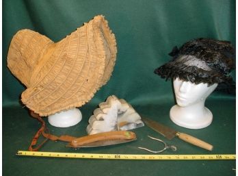 Onyx Bookends, Trimming  Tools,  Cloth Bonnet, Hat, Spur  (100)