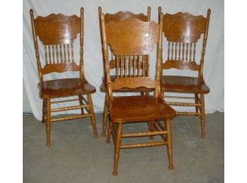 Vintage Set Of 4 Oak Pressed Back Dining Chairs   (117)