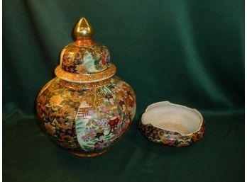 Large Covered Jar -made In China, 12'x 15'H And 8' Bowl   (95)