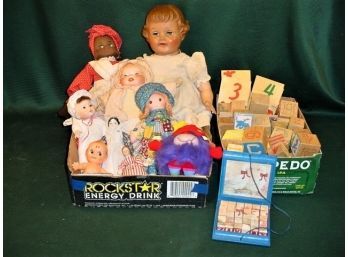Group Of Antique Dolls And Children's Wood Blocks  (125)