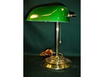Vintage 10' Green Cased Glass Wide On Top And 13'H  Desk Lamp  (4)