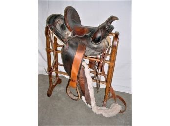 Nice Antique CC Starr Tooled Leather Saddle   (47)