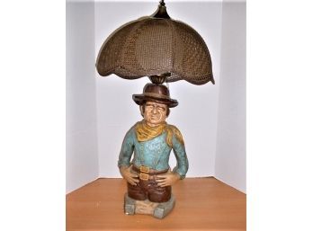 Vintage Ceramic John Wayne Lamp  With Woven Cane Shade, 13'x 34'High  (20)