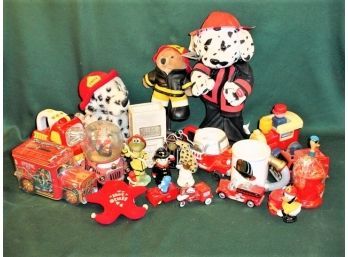 Lot Of Firefighter Items, Toys, Mugs, Salt & Pepper, Candle, More   (48)