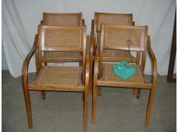 Matching Set Of 4 Oak Bentwood Stacking Chairs, Need Pressed Cane Seat Repair  (120)