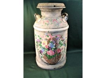 Tole Painted Antique  Milk Can, 25'High   (257)