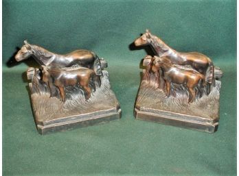 Antique Pair Of Pot Metal Horse & Colt Bookends, USA, 5.5'High   (57)