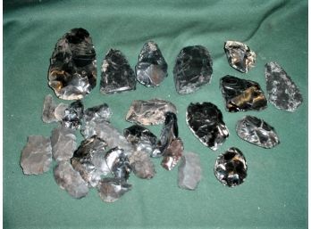 Assorted Obsidian Pieces - Scrapers, Axes, Local Whitmore & Fall River Mills   (250)
