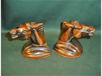 Antique Pair Of Brass Horsehead Bookends, Canada, 5' High  (55)