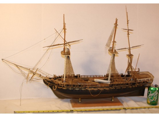 3 Masted Model Sailing War Ship, As Is, Plastic, 34' Long   (80)