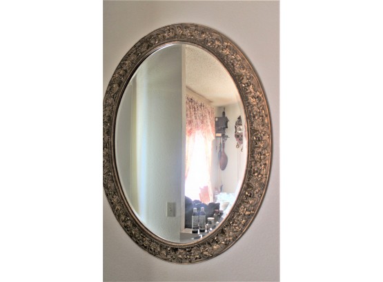 Framed Oval Beveled Mirror, Molded Gesso On Oak Frame , 39'x 30'  (117)