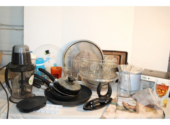 Kitchen Lot - Nue Wave Chopper/Mixer, Pots, Pans, Crock Pot, Glassware, Stems, More  (221)