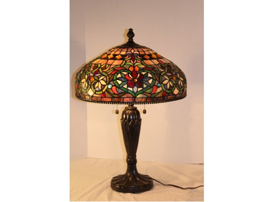 Tiffany Style Leaded Glass Table Lamp With Jewels & Tiles,  18' Dia, 27'H (1)