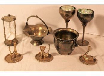Assorted Brass Lot - 3 Ring Holders, Hour Glass,2 Goblets, 2 Bowls  (50)