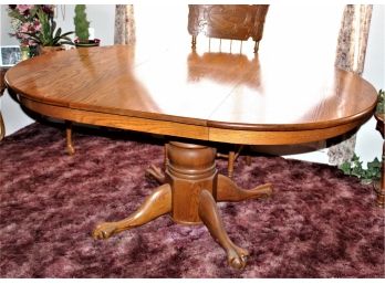 Oak 46' Diameter Clawfooted Dining Table With 21' Leaf   (92)