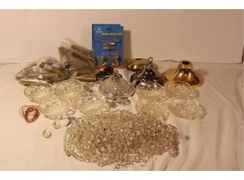 Group Of Lamp Parts, Chain, Crystals, Drip Catchers, Hooks, Caps More  (158)