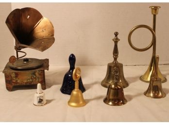 Assorted Lot: 6 Bells, Music Box, Candle Holder  (37)