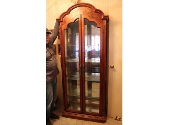 Oak Tall China Cabinet, 2 Beveled Glass Doors, Glass Sides & Shelves, Mirrored Back, Lighted  (170)