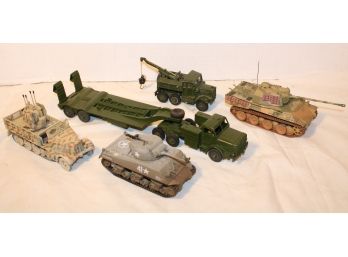 Corgi Sherman Tank, Corgi Panther Tank, Corgi Transport, Dinky Tank Transporter,  Dinkey Recovery Vehicle (63)