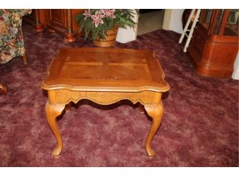 Oak Queen Ann Occasional Table, Parquet Top, Carved Apron, 21'x 26'x 21'high   (106)