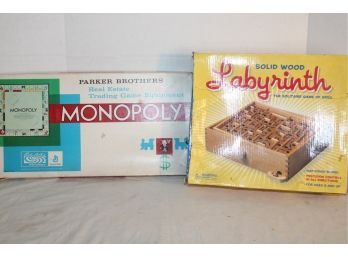 Parker Bros Monopoly Game #9, Ca 1961 & Labrinth Wood Skill Game  (202)