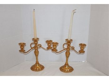 Pair International Silver Co Candle Holders With Electroplated 24kt Gold  (115)