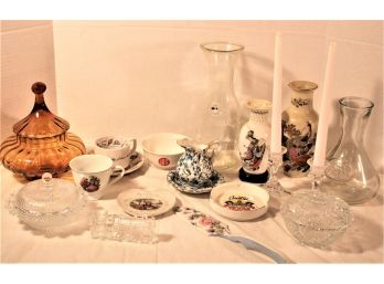 Ceramic And Glass Lot - Royal Chintz, Plate, Pitcher, Glass Candy Locomotive  (71)