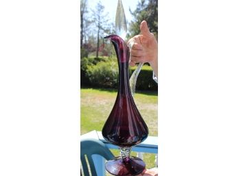 Amethyst Hand Blown Decanter With Clear Twisted Stopper 20'H,  (114)