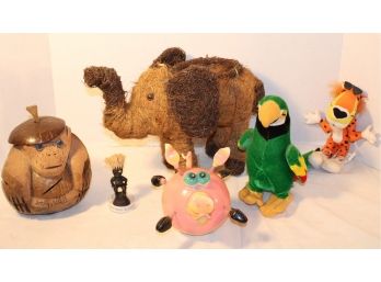 Vintage Toy Lot: Elephant Planter, Hawaii Figures, Exhart Pig, 2 Plush Animals  (53)