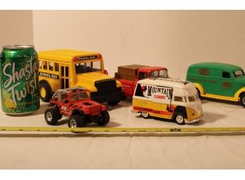 5 Metal & Plastic Toy Vehicles- 2 Ertle Banks, Soma Bus, Van, 2000 Road Champ  (27)