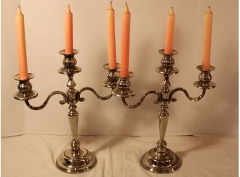 Matched Pair Of Vintage Silverplate 3 Light Candleabras   (85)