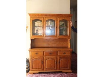 Oak And Leaded, Etched Glass Lighted Sideboard, 58'x 18' X 79'h  (116)