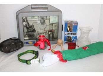 EUD Microscope Lab Kit (Incomplete), Sony Radio,  Lg Dog Collar, Vase, Door Knob Set, More   (203)