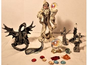 Vintage 4 Pewter & Crystal Figures, Candle Holder, Colored Glass, Glass Globe  (59)